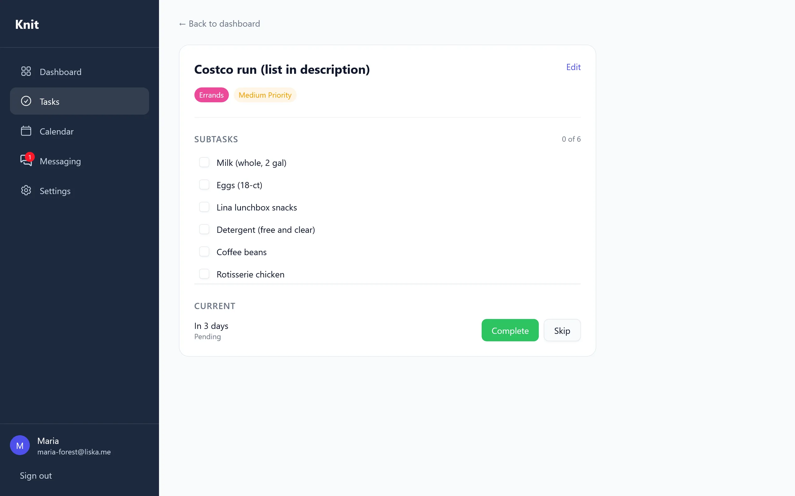 Knit subtask checklist alongside a recurrence rule configuration